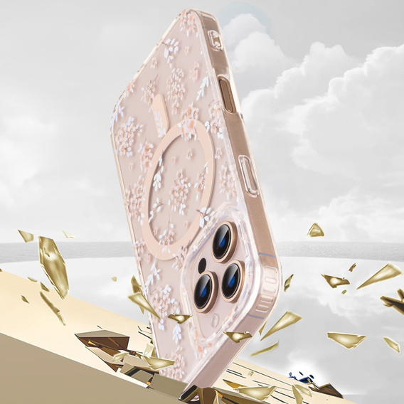 Magnetické puzdro s kvetinovým laserovým vzorom pre iPhone 16 Pro