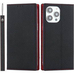 Klapkové puzdro pre iPhone 15 Pro, Litchi Skin Grain, čierne