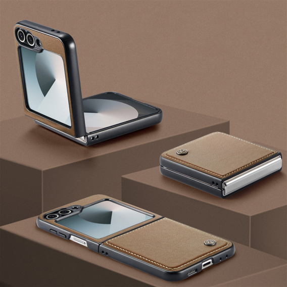 Puzdro pre Samsung Galaxy Z Flip7 FE / Z Flip6, CASEME Litchi Leather, hnedé