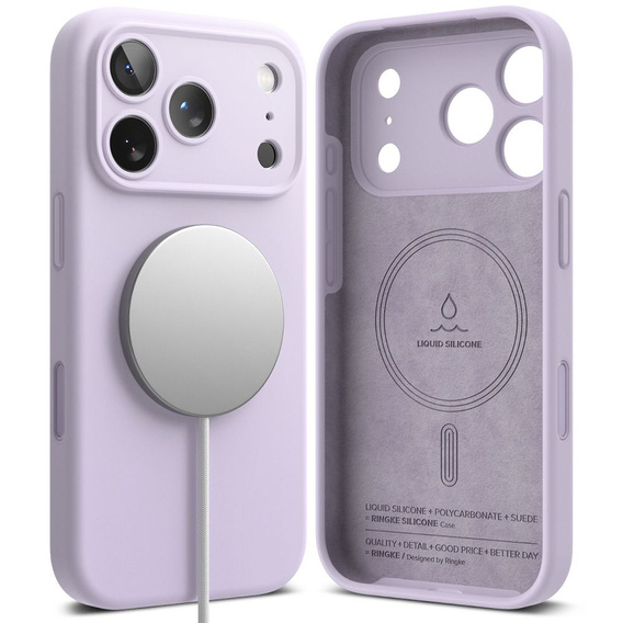 Puzdro Ringke pre iPhone 17 Pro Max, silikónové magnetické puzdro MagSafe, svetlo fialové