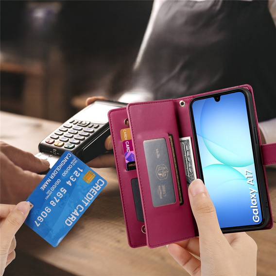 Flipové puzdro Wallet Zipper Pocket pre Samsung Galaxy A17 5G, Wallet Zipper Pocket, červené