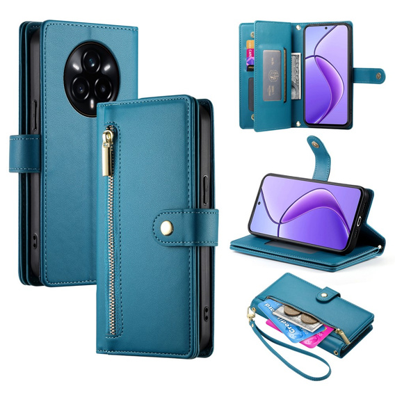 Klapkové puzdro pre Realme 14 Pro+ 5G, Wallet Zipper Pocket, modré