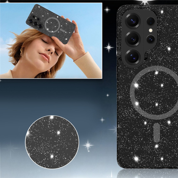 Třpytivé pouzdro, pro MagSafe pro Samsung Galaxy S26 Ultra, průhledné/černé