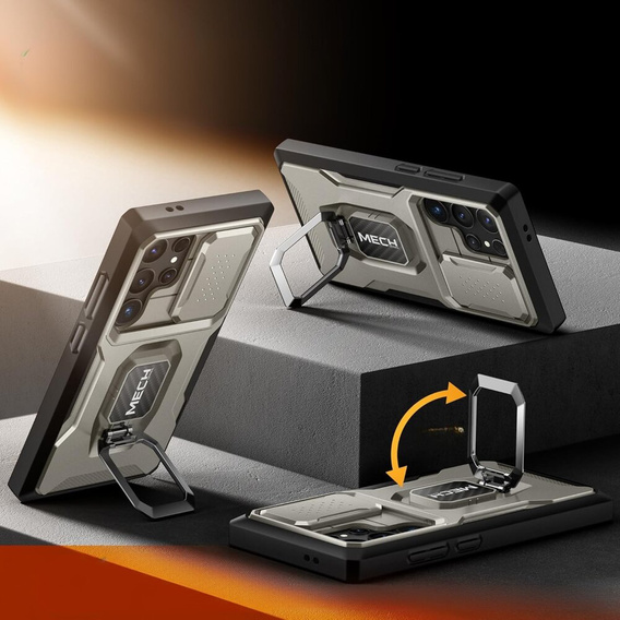 Puzdro pre Samsung Galaxy S24 Ultra, séria Tongate MECH so stojanom, sivé