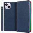 Klapkové puzdro pre iPhone 14 Plus, Litchi Skin Grain, tmavomodré
