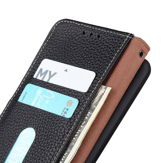 KHAZNEH RFID puzdro pre Xiaomi Poco F6, Litchi Texture, čierne