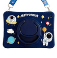 Detské silikónové puzdro pre iPad 9.7" 2018/2017 (6/5 gen.), pancierované s popruhom, Astronaut, tmavomodré