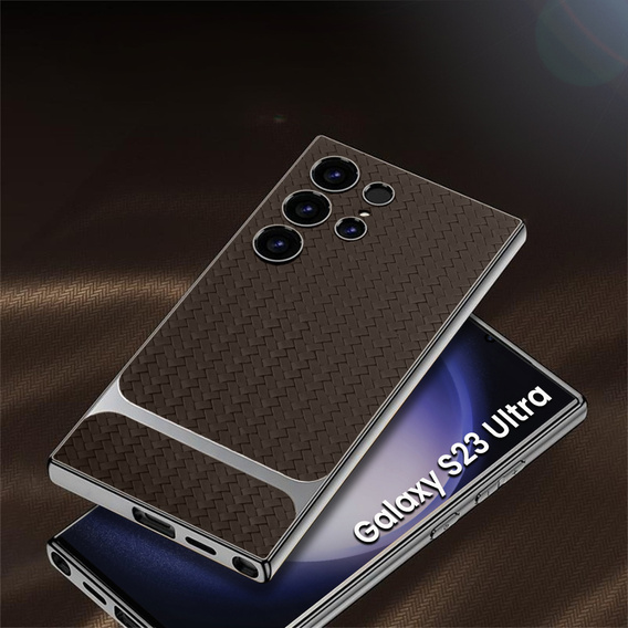 Puzdro pre Samsung Galaxy S23 Ultra, GKK Woven Leather, káva