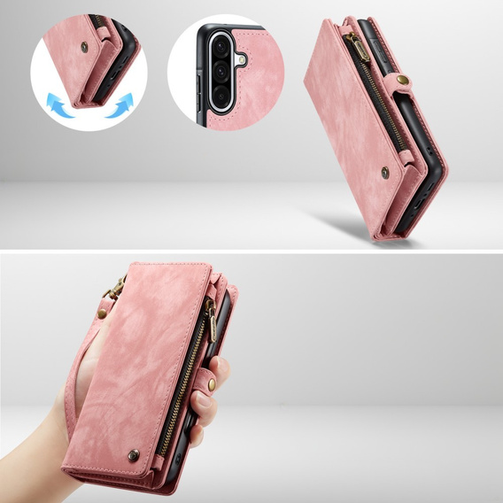 CASEME puzdro pre Samsung Galaxy A56 5G, Retro Leather Wallet, s remienkom, ružové