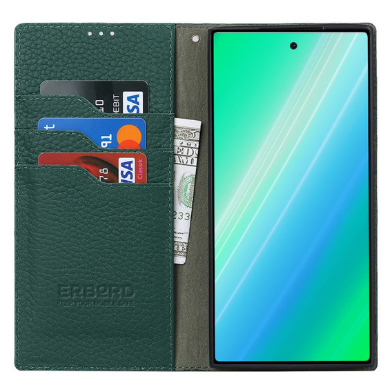 Kožené puzdro pre Samsung Galaxy S23 Plus, ERBORD Grain Leather, zelený