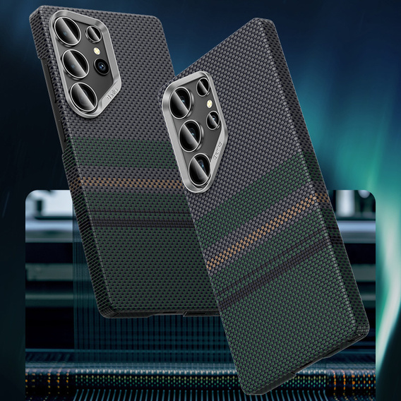Puzdro BENKS Kevlar pre Samsung Galaxy S25 Ultra, pre MagSafe, Carbon Fiber, čierne