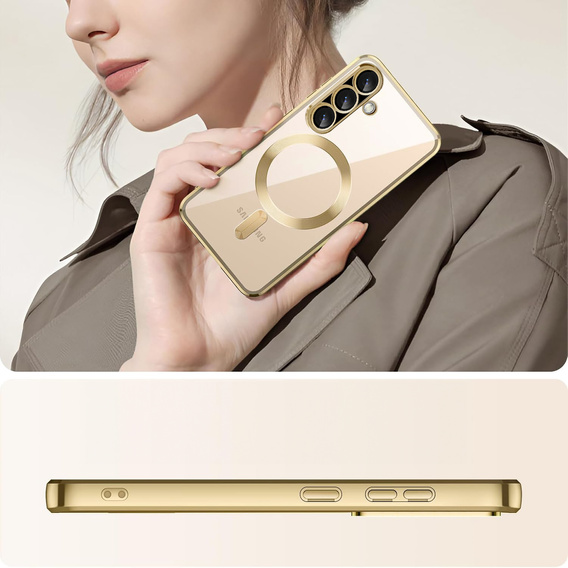 Puzdro pre Samsung Galaxy A56, Electro MagSafe, zlaté + sklo na displej