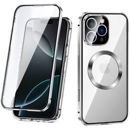 Magnetické puzdro Dual Glass MagSafe pre iPhone 16 Pro Max, strieborné