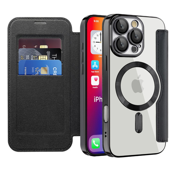 Klapkové puzdro pre iPhone 16 Pro Max, RFID Wallet MagSafe CamShield, čierne