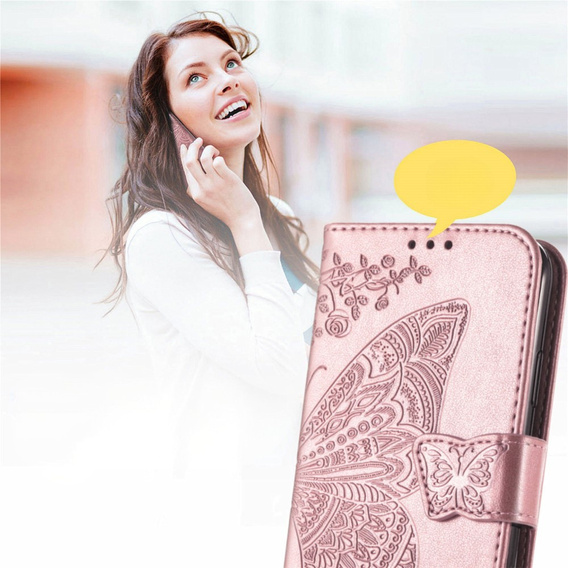 Klapkové puzdro pre Motorola Edge 50 Ultra, Butterfly, ružové rose gold