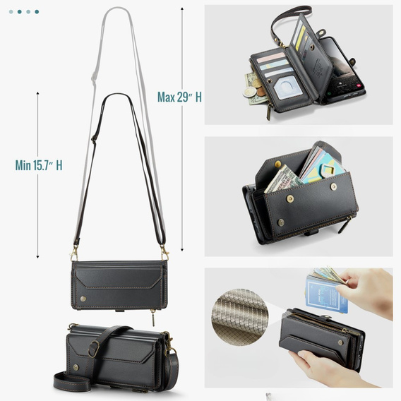 Puzdro CASEME pre Samsung Galaxy A56 5G, RFID Leather Wallet, s popruhom cez rameno, čierne