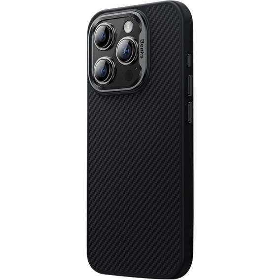 Puzdro BENKS Kevlar pre iPhone 15 Pro Max, pre MagSafe, Carbon Fiber, čierne