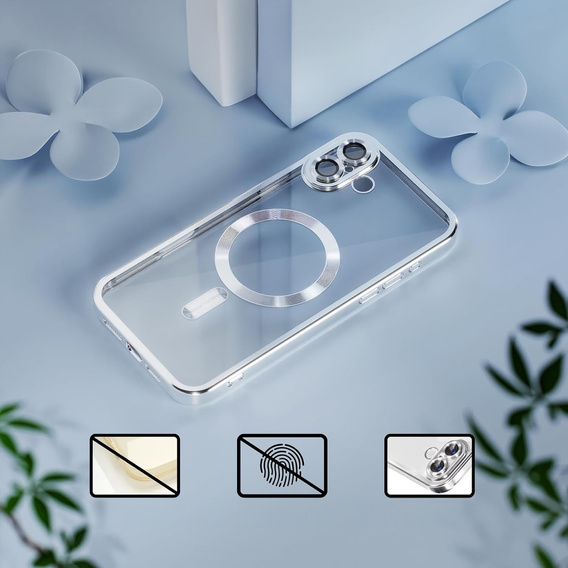 Puzdro pre iPhone 16 Plus, Electro MagSafe, strieborné + sklo na displej