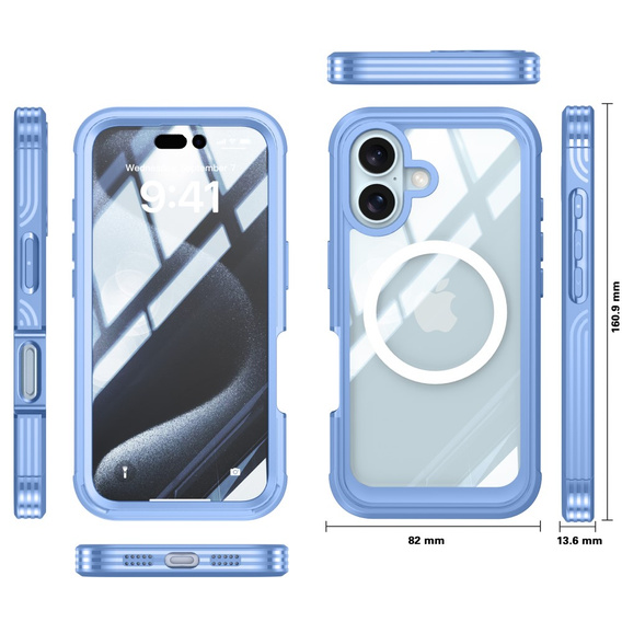 Puzdro pre iPhone 16 Plus, Shockproof, so sklom, pre MagSafe, modré