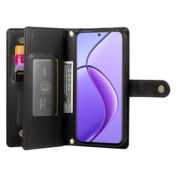 Klapkové puzdro pre Realme 14 Pro+ 5G, Wallet Zipper Pocket, čierne