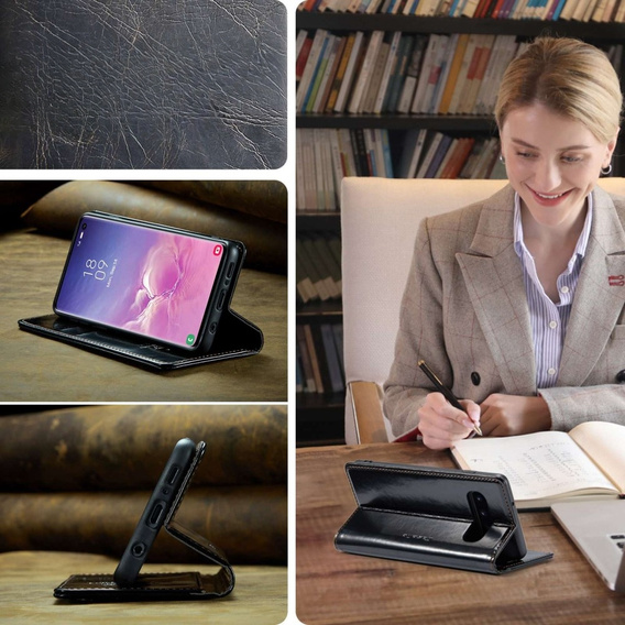 CASEME flipové puzdro pre Samsung Galaxy S10+ Plus, Waxy Textured, čierne