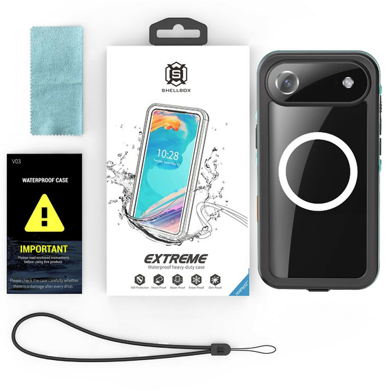 Puzdro pre iPhone Air, vodotesné IP68, SHELLBOX MagSafe, modré