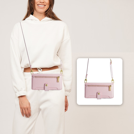 Klapkové puzdro pre iPhone 14, Wallet Zipper Pocket, ružové