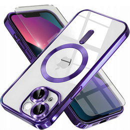 Puzdro pre iPhone 13, Electro MagSafe, fialové + sklo na displej