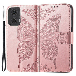 Klapkové puzdro pre Motorola Moto G24 / G24 Power / G04, Butterfly, ružové rose gold