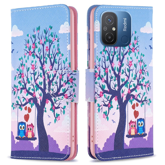 Klapkové puzdro pre Xiaomi Redmi 12C, Wallet, tree & owls, modré
