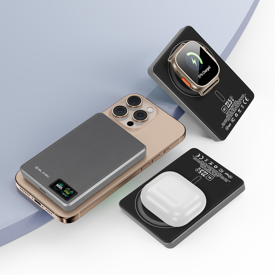 Blavec Power Bank 10000mAh BJ-03 Slim 13,5 mm - Typ C - 22,5 W, MagSafe 3v1 - sivá