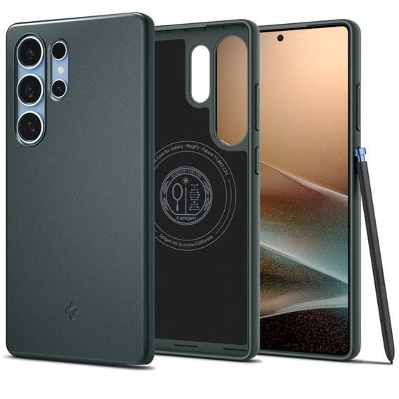 Puzdro Spigen pre Samsung Galaxy S25 Ultra, Thin Fit Mag, zelený + tvrdené sklo 9H