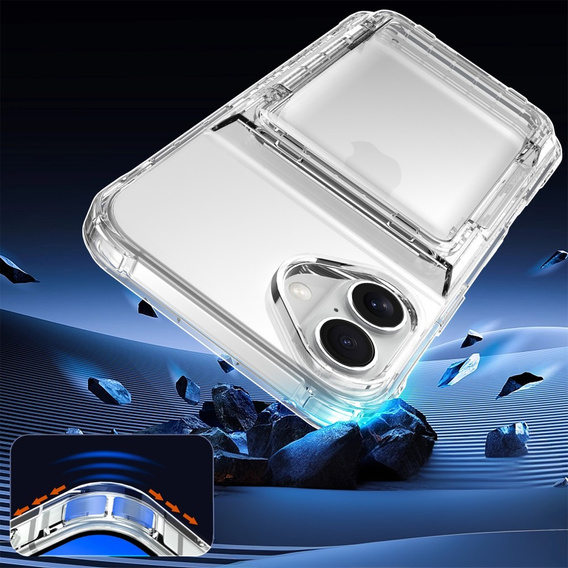 Puzdro pre iPhone 16 Plus, Card Holder Kickstand, transparentné 