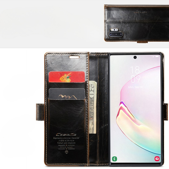 CASEME flipové puzdro pre Samsung Galaxy Note 10 Plus, Waxy Textured, káva