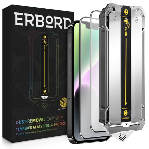 2x tvrdené sklo pre iPhone 16e / 14 / 13 / 13 Pro, ERBORD Easy App Full Screen Protector