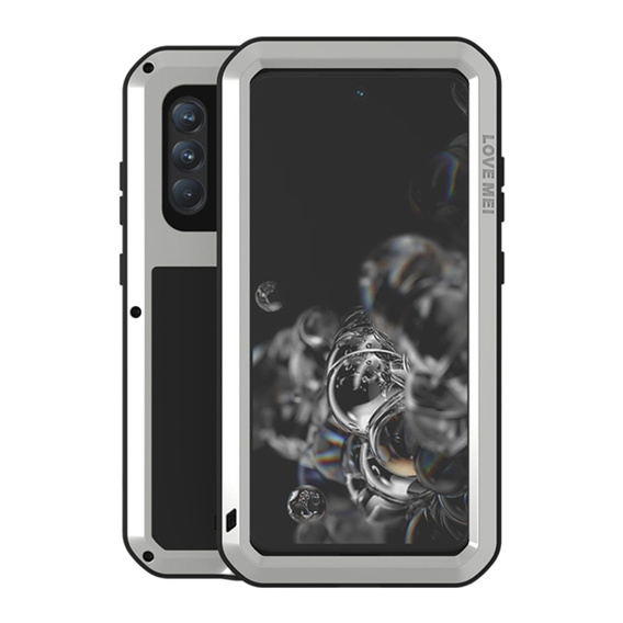 Love Mei Obal na mobil pre Samsung Galaxy S21 FE, armored with glass, strieborné