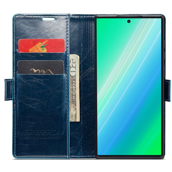 Klapkové puzdro pre Samsung Galaxy S23 Ultra, ERBORD Waxy Wallet, modré