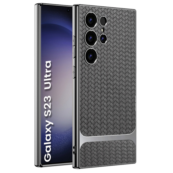 Puzdro pre Samsung Galaxy S23 Ultra, GKK Woven Leather, sivé