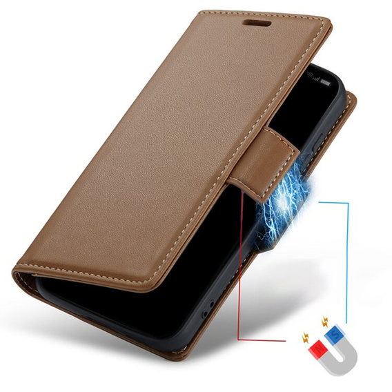 Puzdro pre Samsung Galaxy S23 FE, ERBORD Glossy Litchi, flipová peňaženka, hnedé