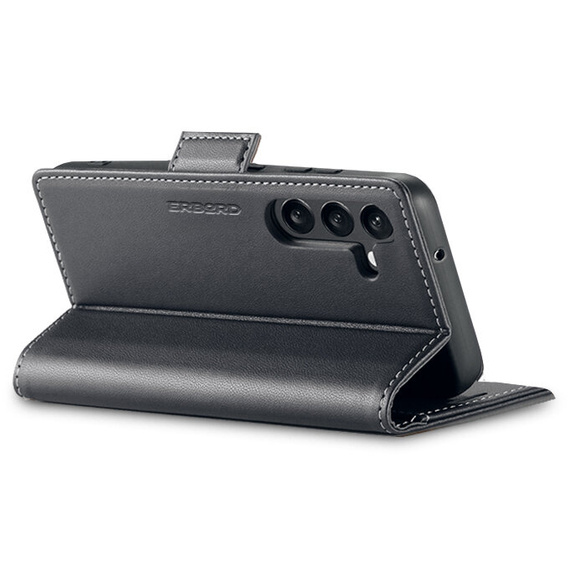 Puzdro pre Samsung Galaxy A55, ERBORD Glossy Litchi, flipová peňaženka, čierne