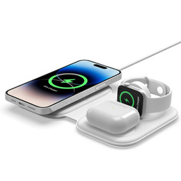 Skladacia indukčná bezdrôtová nabíjačka 3v1 MagSafe pre iPhone / Apple Watch / Airpods, biela