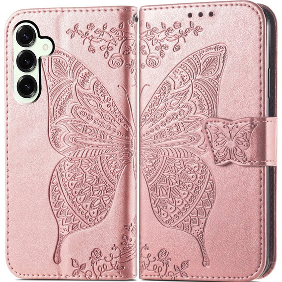 Klapkové puzdro pre Samsung Galaxy S25 FE, Butterfly, ružové rose gold