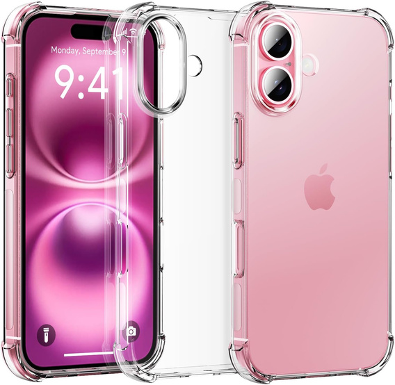 Puzdro pre iPhone 16 Plus, Erbord Dropproof, priehľadné + sklo