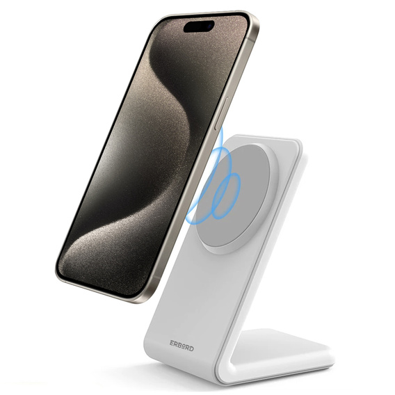 Bezdrôtová indukčná nabíjačka ERBORD, 15 W, biela