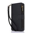 Klapkové puzdro pre Samsung Galaxy S24, Wallet Zipper Pocket RFID, s popruhom cez rameno, čierne