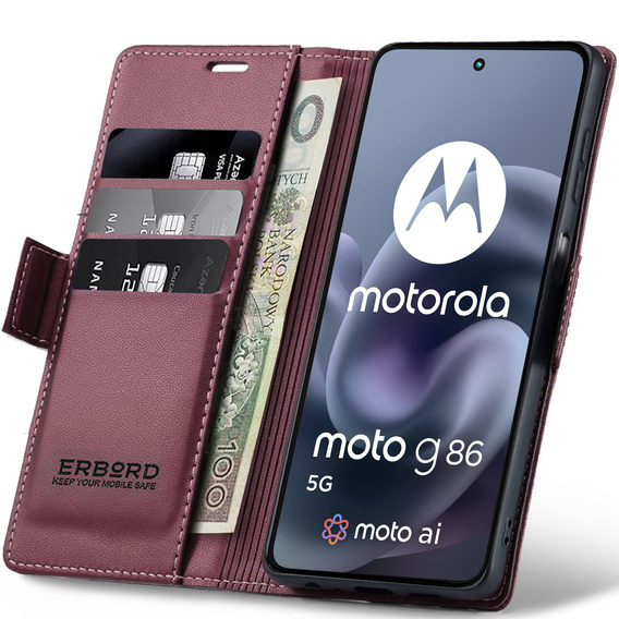 ERBORD Lesklá peňaženka Litchi s chlopňou pre Motorola Moto G86 5G / G86 Power 5G