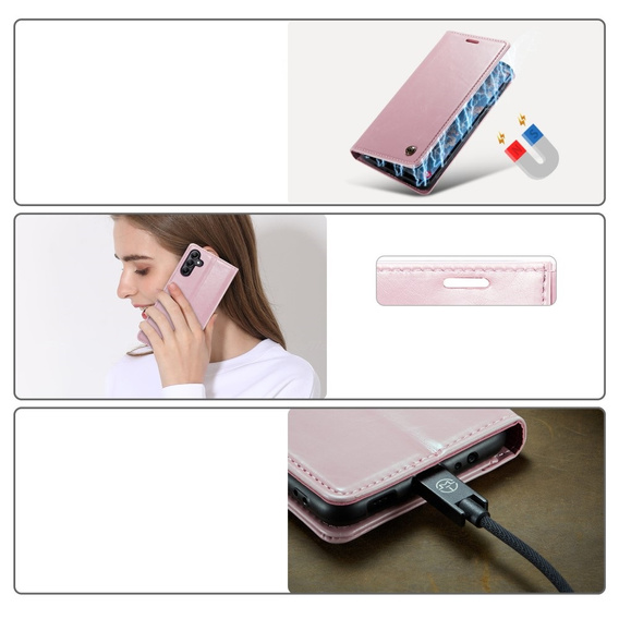 CASEME flipové puzdro pre Samsung Galaxy A14 5G, Waxy Textured, ružové