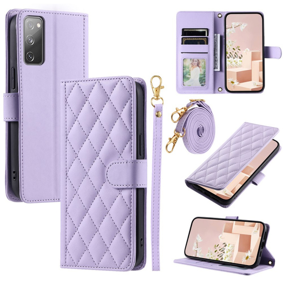 Puzdro s chlopňou pre Samsung Galaxy S20 FE, Rhombus Crossbody Leather, fialové