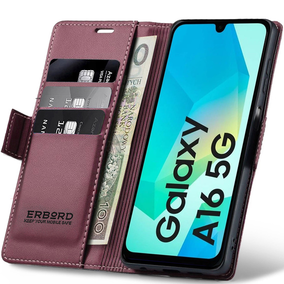 Puzdro pre Samsung Galaxy A16, ERBORD Glossy Litchi, flipová peňaženka, červené