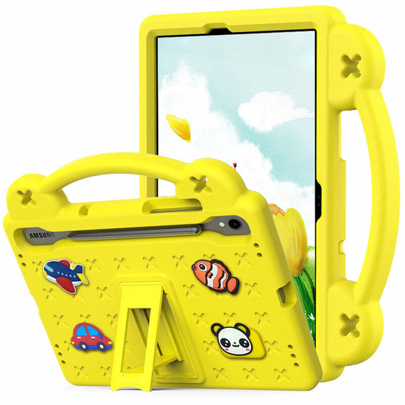Detské puzdro pre Samsung Galaxy Tab S10 Lite / S10 FE / S9 FE, Cute Patterns, so stojanom, žltý
